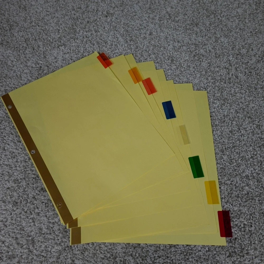 32 Count 3 Ring Binder Tabbed Dividers Yellow Paper Multi-Color Plastic Tabs